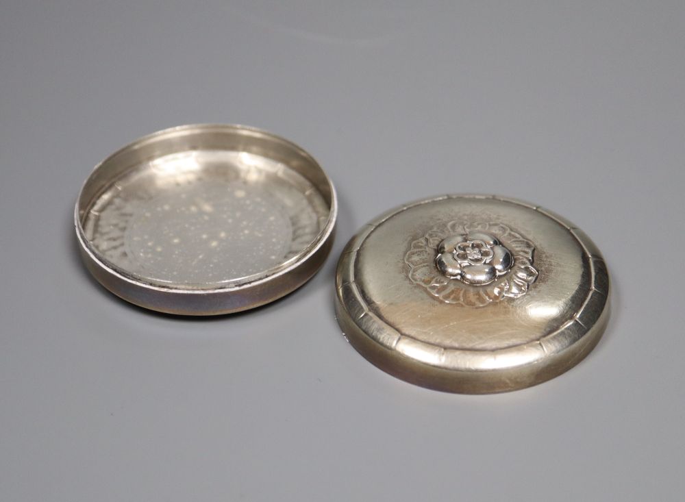 A Georg Jensen sterling silver circular pill box and cover, design no. 79C, 47mm, 28.7 grams.
